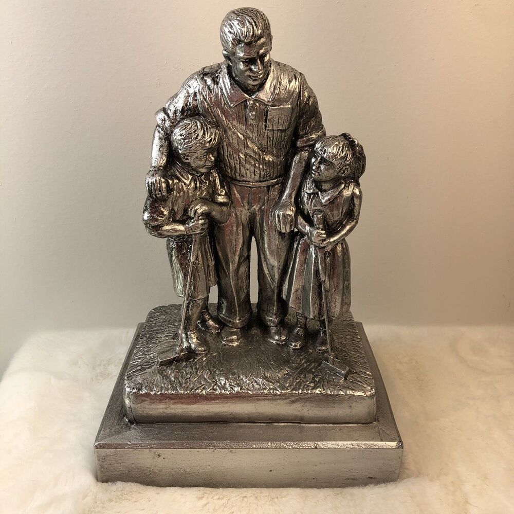 2pcs Golf Art Sport Bronze Men & Son Sculpture Decor Office Home  Silver Brown